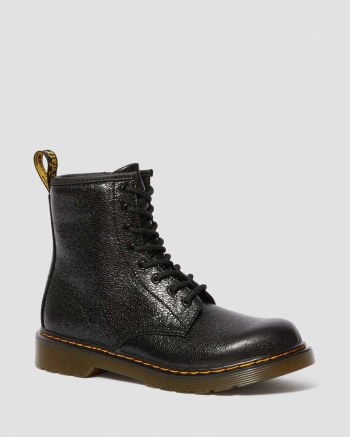 Dr Martens Youth 1460 Crinkle Metallic Šnurovacie Čižmy Detske Čierne Metal | 2604-MERTG